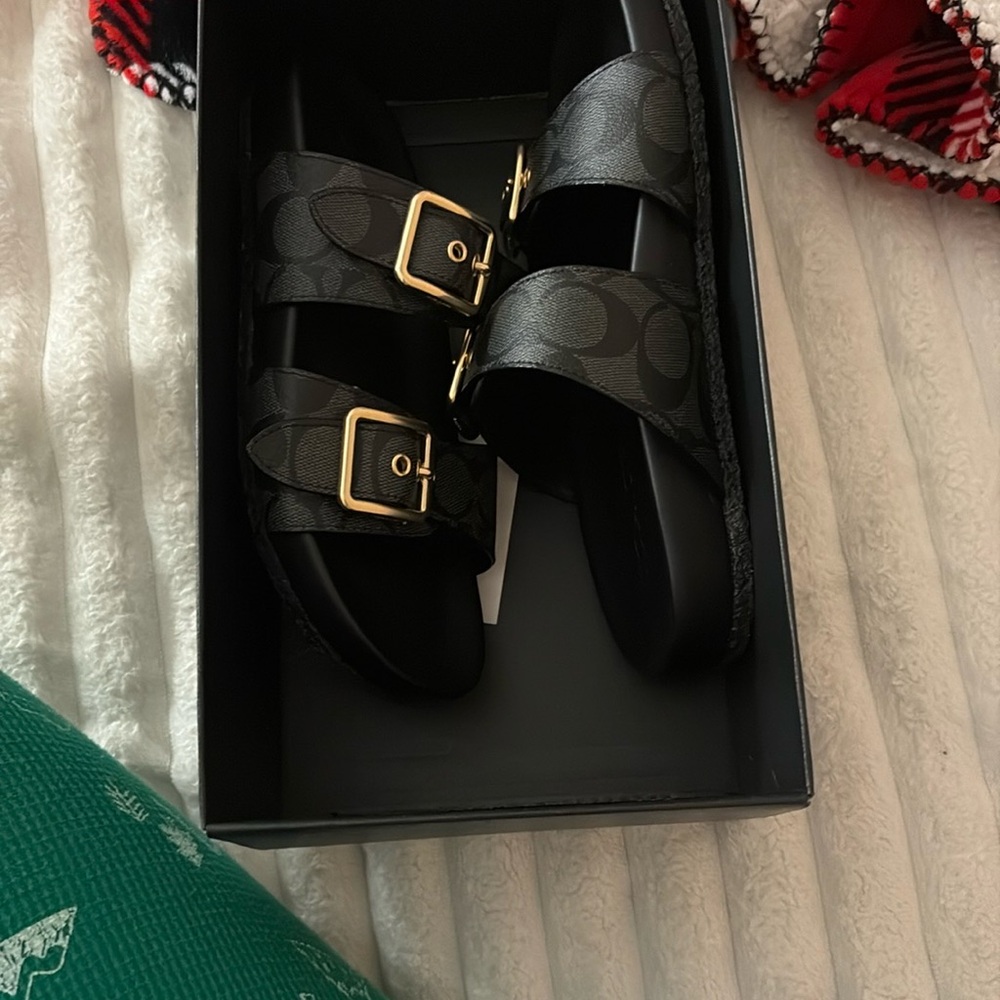 Coach Black Double Buckle Sandals